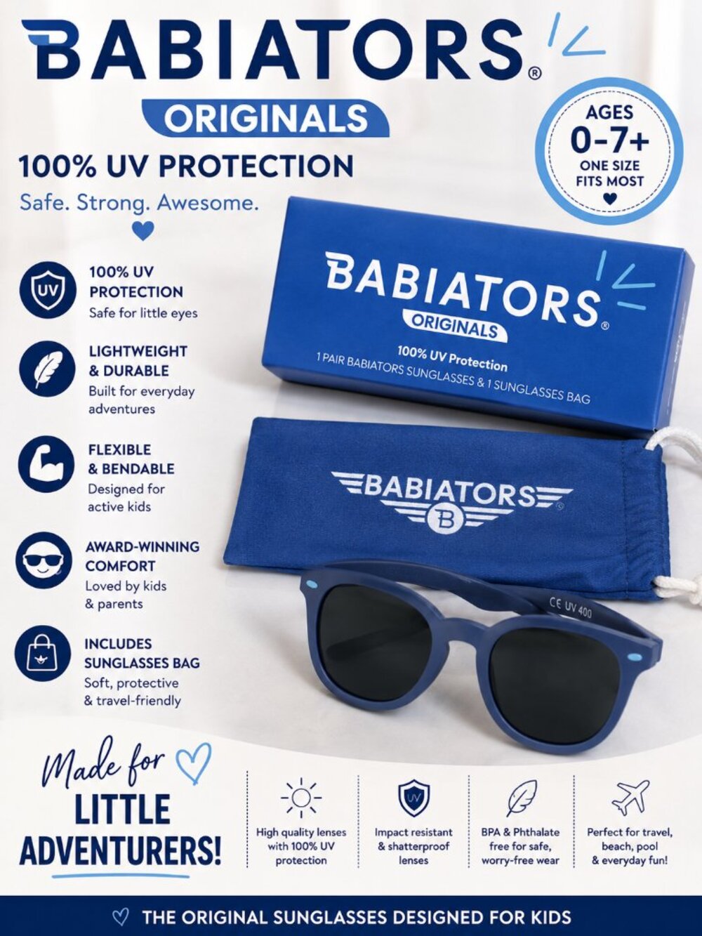 Babiators Originals Kids Sunglasses 100% UV Protection New in Box Authentic